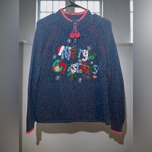 Vintage Tiara International Christmas Sweater Small Blue Embroidered Holiday